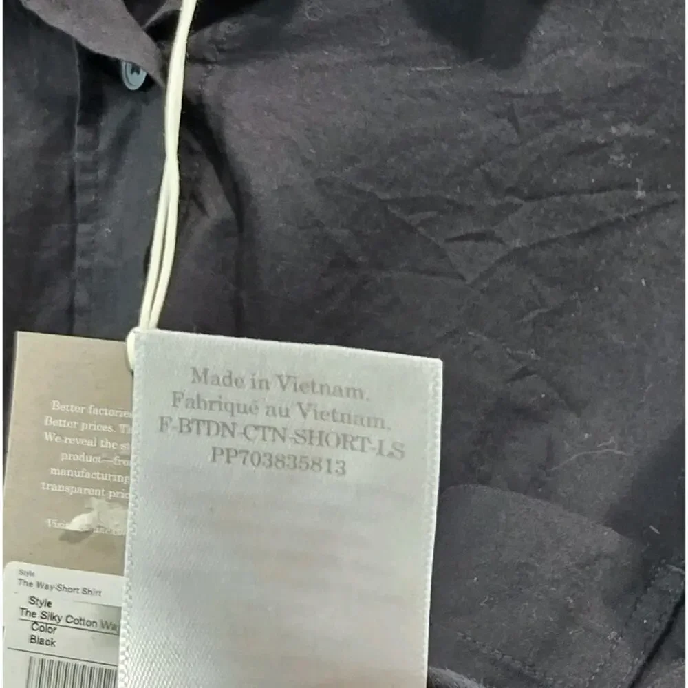 Everlane Shirt Womens Black Button Up The Silky Cotton Way Short Crop NEW